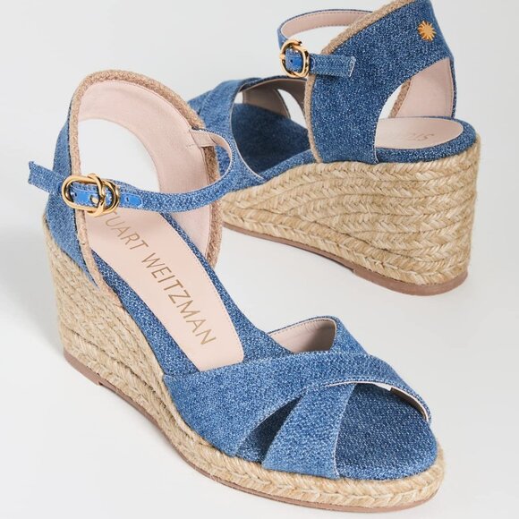 Stuart Weitzman Mirela Denim Espadrille Wedge Sandal - Picture 1 of 14